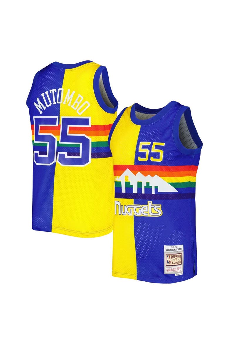 Men's Mitchell & Ness Dikembe Mutombo Royal/Gold Denver Nuggets Hardwood Classics 1991/92 Split Swingman Jersey, Alternate, color, Royal