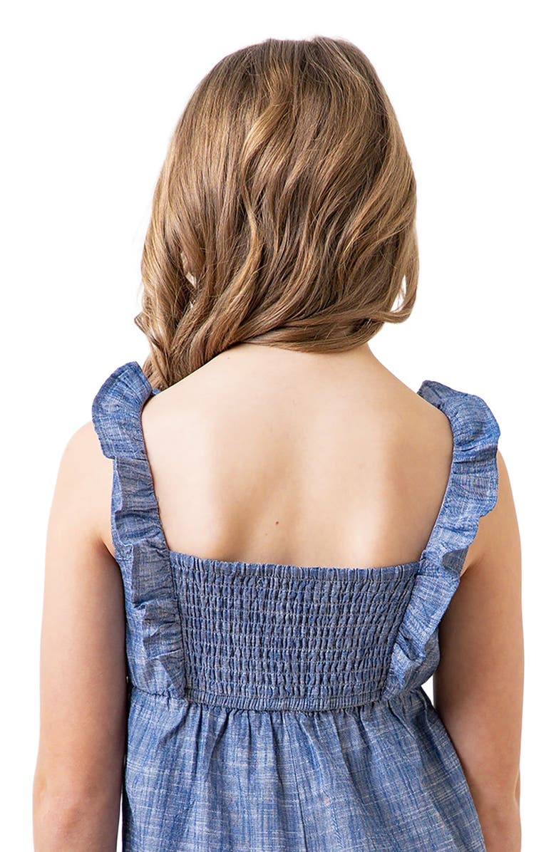 Hope & Henry Girls' Organic Ruffle Neck Jumpsuit, Kids, Alternate, color, Chambray