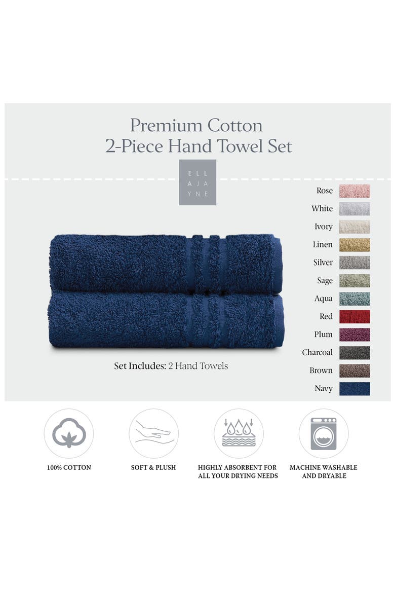2-Pack Cotton Hand Towel Set, Alternate, color, NAVY