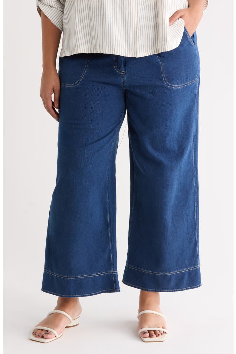 Wide Leg Piqué Knit Pants, Main, color, INDIGO-INDIGO