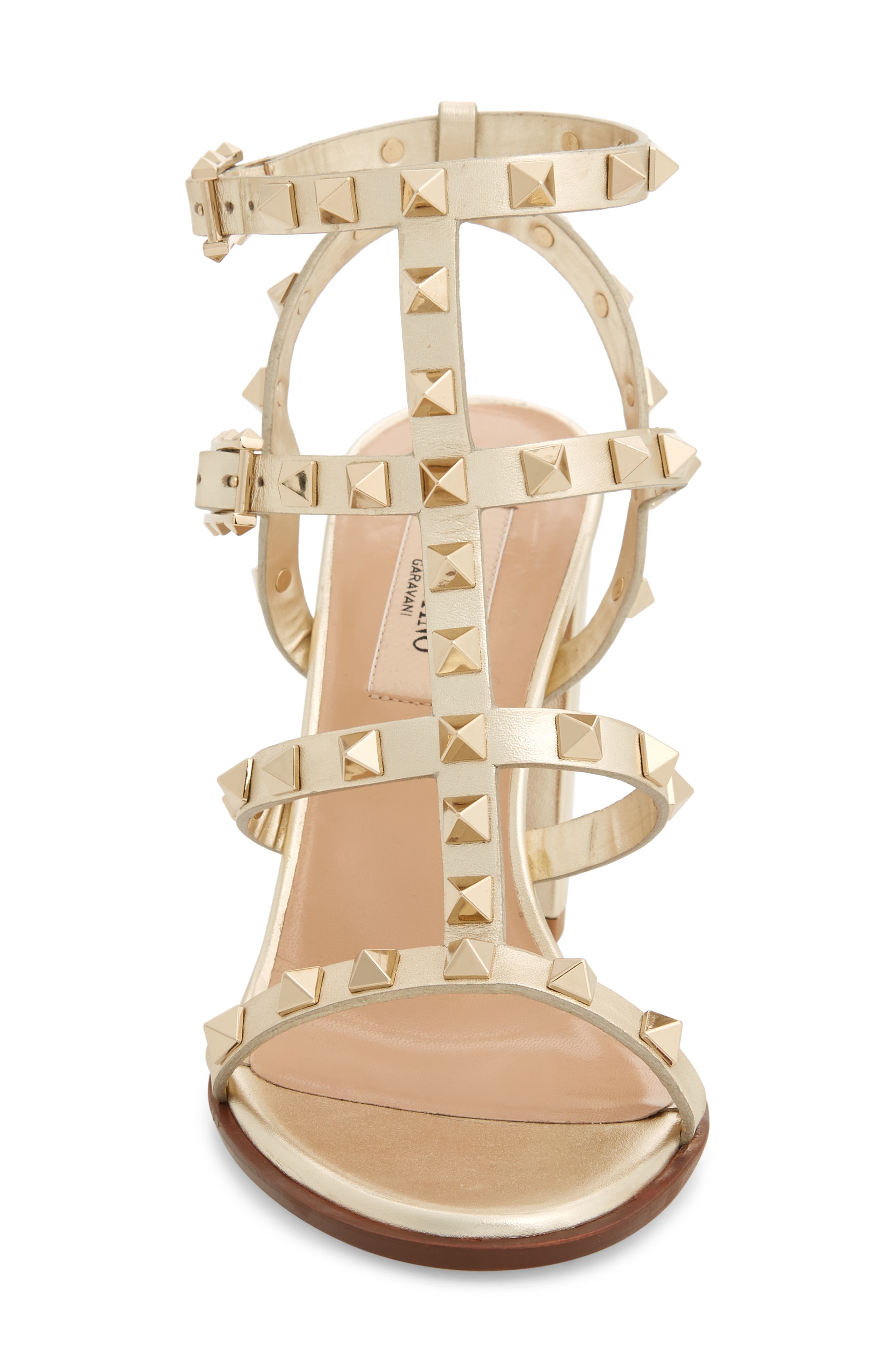 Valentino Garavani Rockstud Metallic Block Heel Sandal, Alternate, color, 