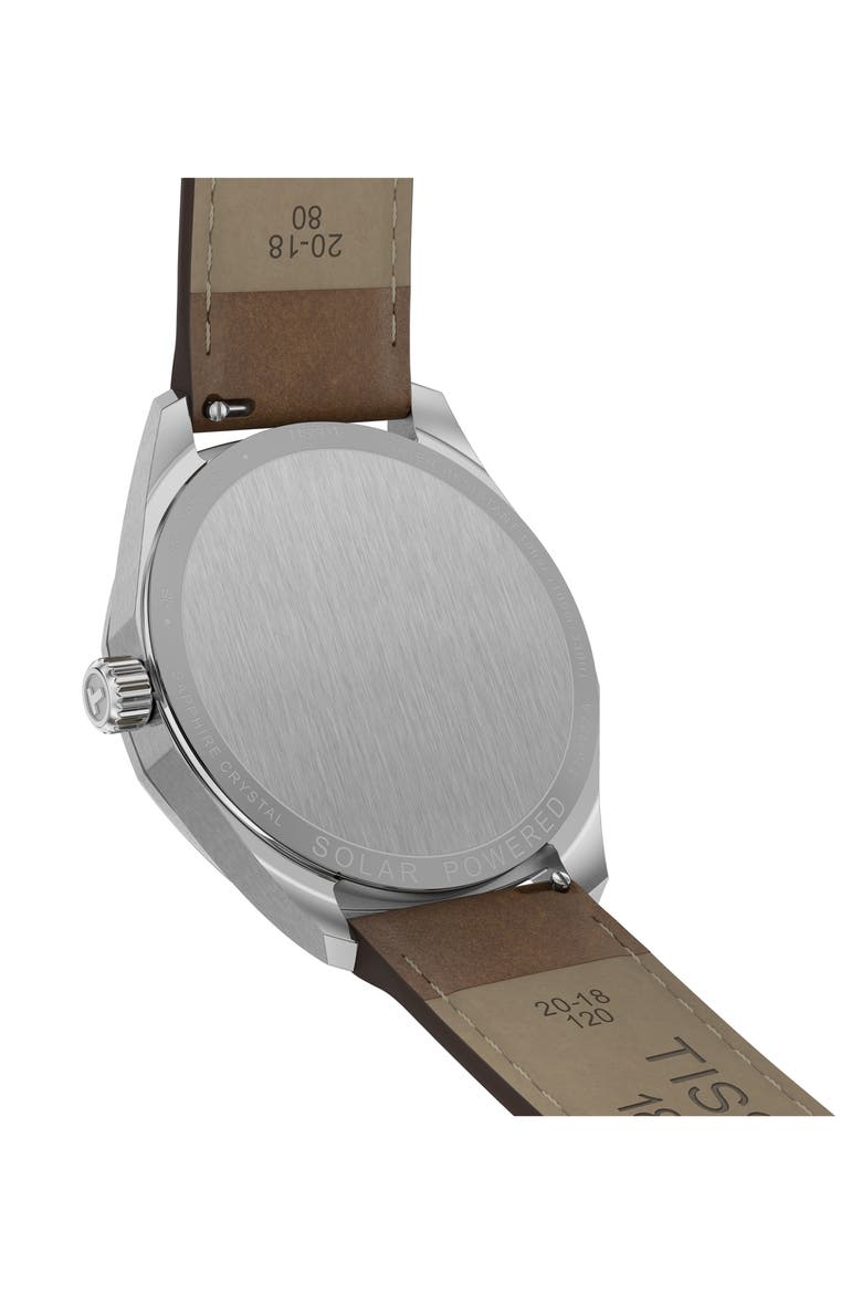 PRC 100 Solar Quartz Leather Strap Watch, 39mm, Alternate, color, SILVER
