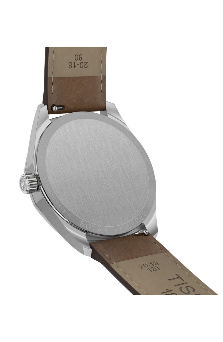 Tissot PRC 100 Solar Quartz Leather Strap Watch, 39mm, Alternate, color, Silver