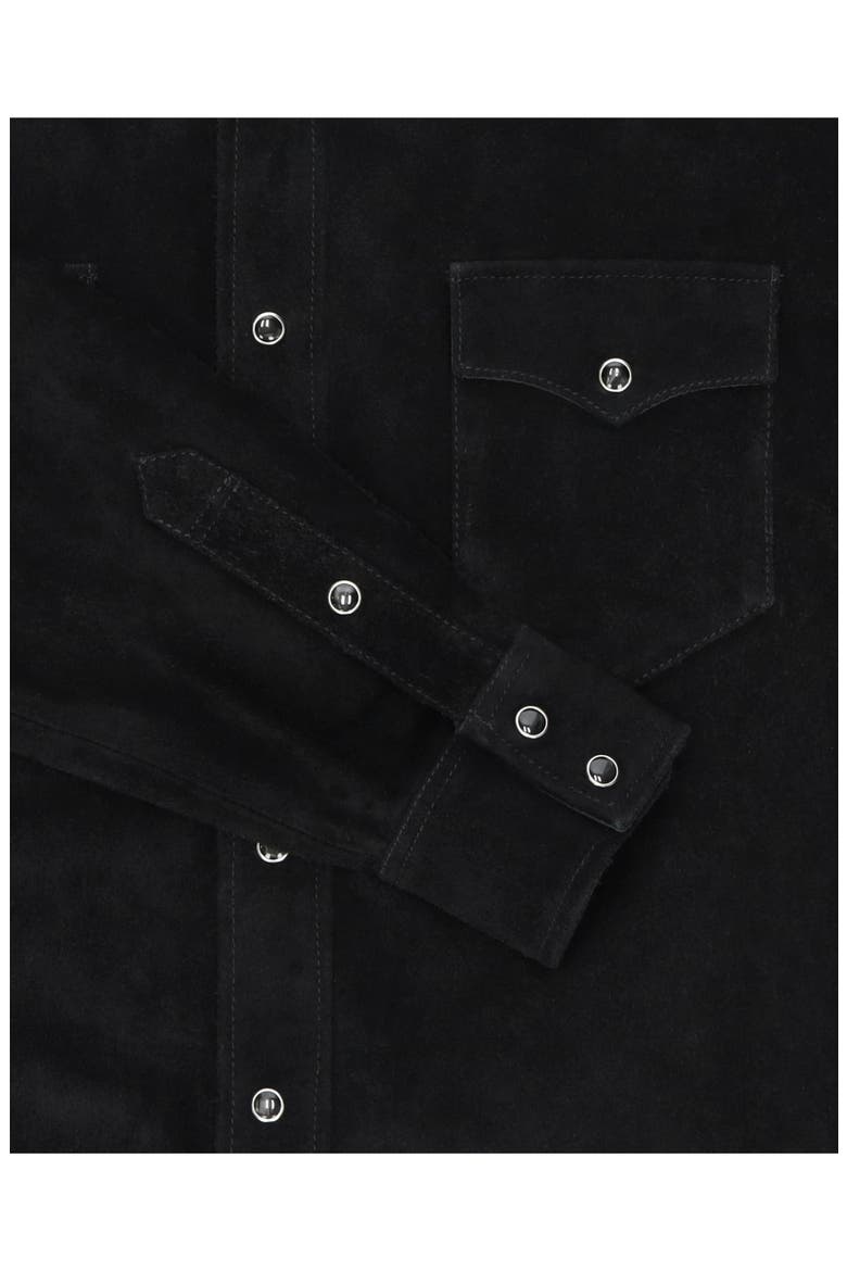 Linda Suede Leather Overshirt, Alternate, color, BLACK