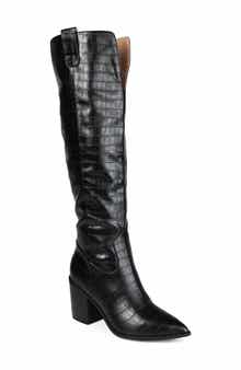 Journee Collection Therese Tall Croc Embossed Western Boot - Wide Calf