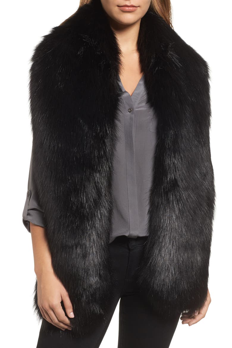 Faux Fox Fur Stole, Main, color, BLACK