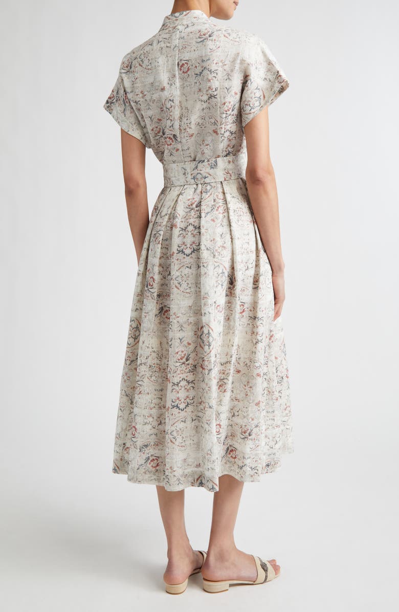Eleventy Val Floral Linen Midi Shirtdress, Alternate, color, Ivory/ Raspberry