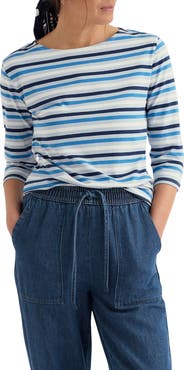 Seasalt Cornwall Sailor Stripe Three Quarter Sleeve Organic Cotton T-Shirt