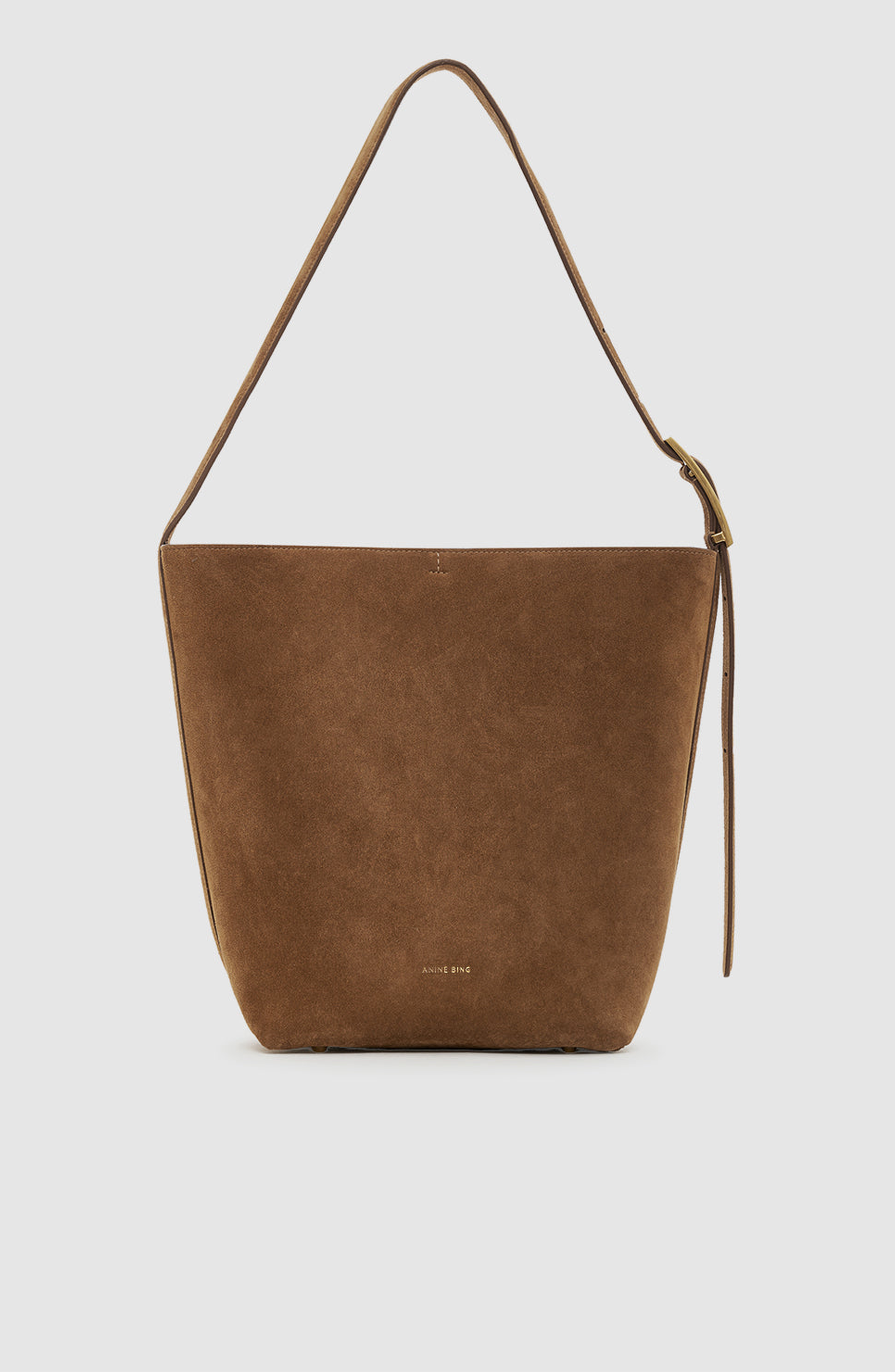 ANINE BING Elly Suede Bucket Bag, Main, color, Tobacco