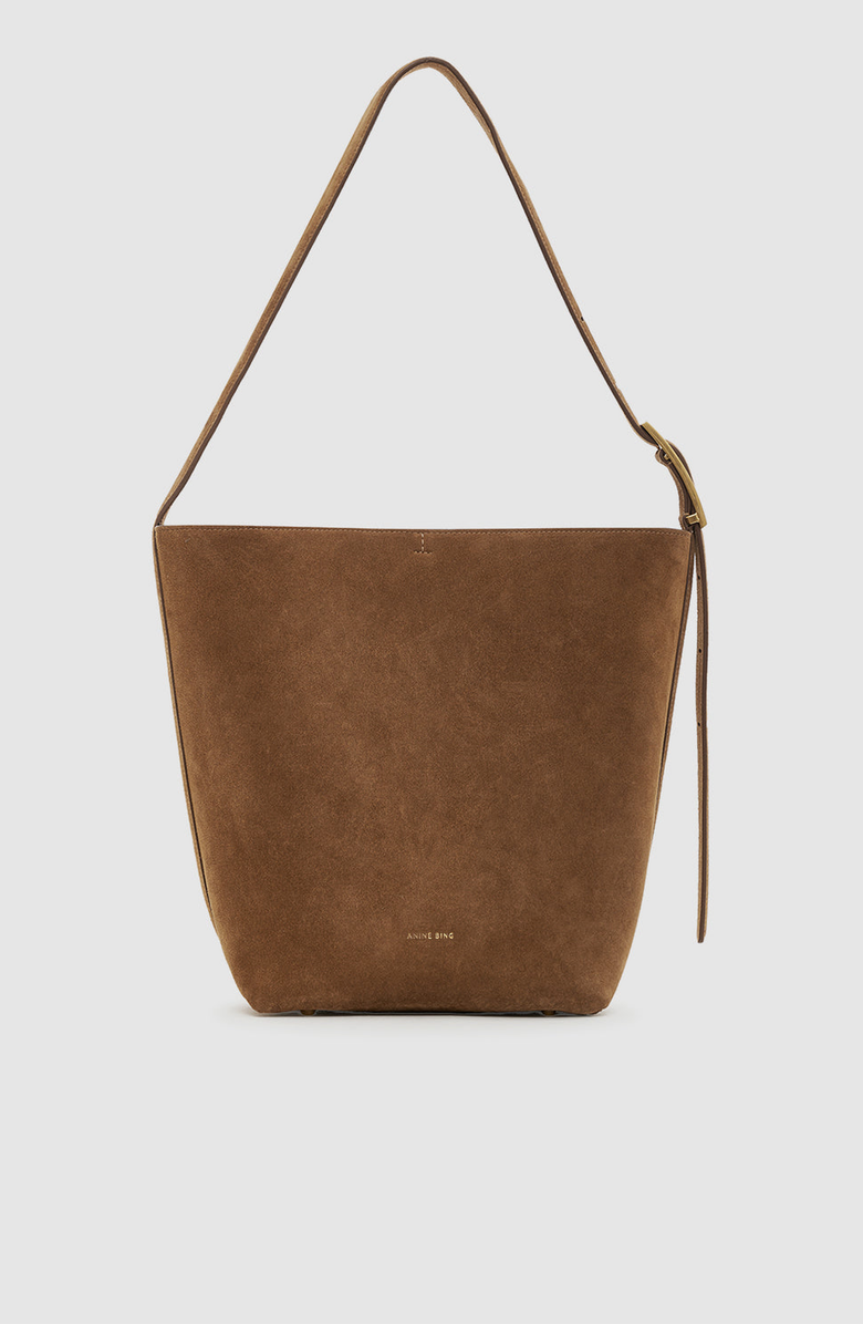ANINE BING Elly Suede Bucket Bag, Main, color, Tobacco