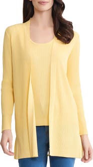 Jones New York Sutton Open Front Rib Knit Cardigan