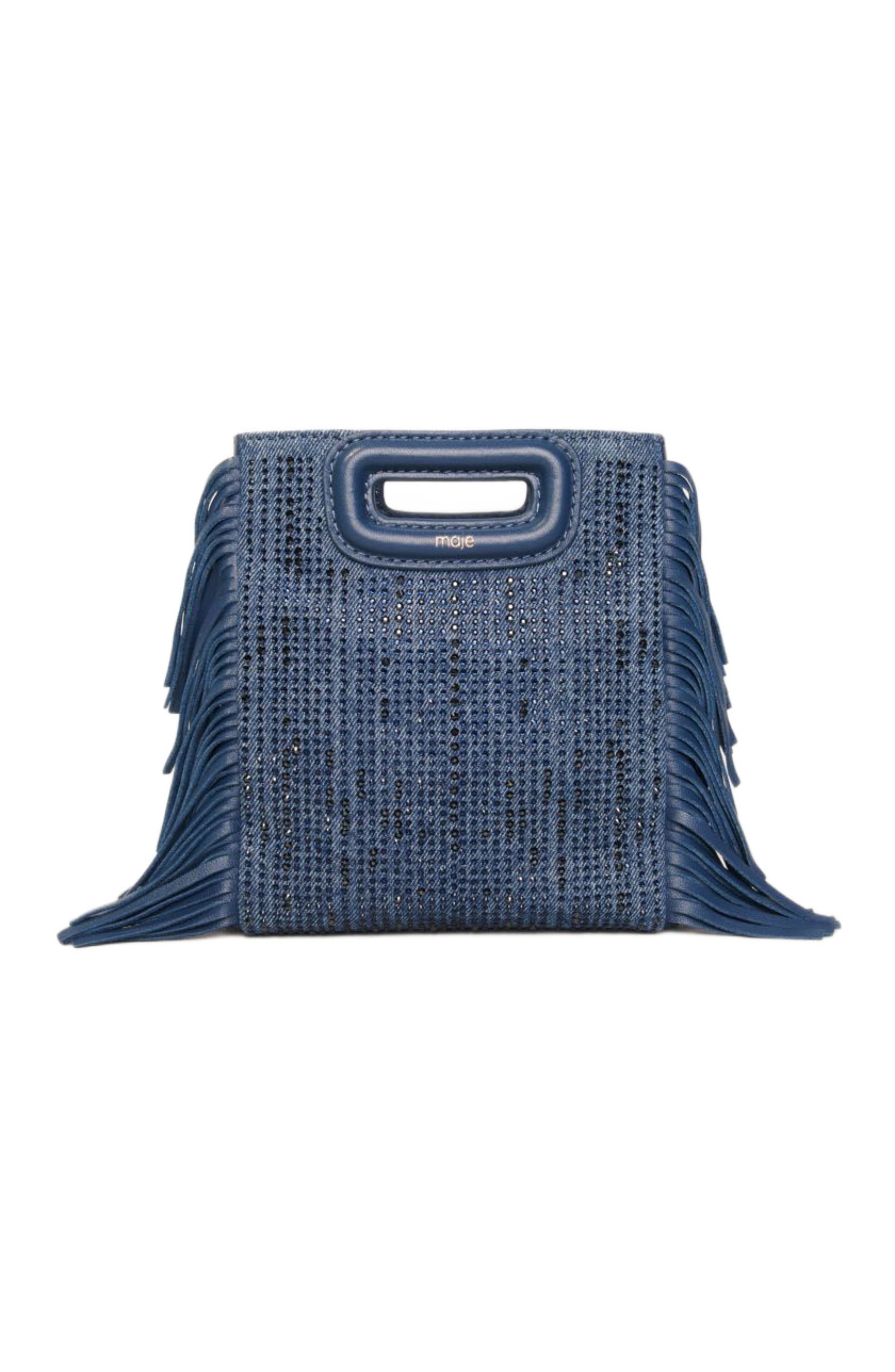 maje Rhinestone denim M Mini bag, Main, color, 