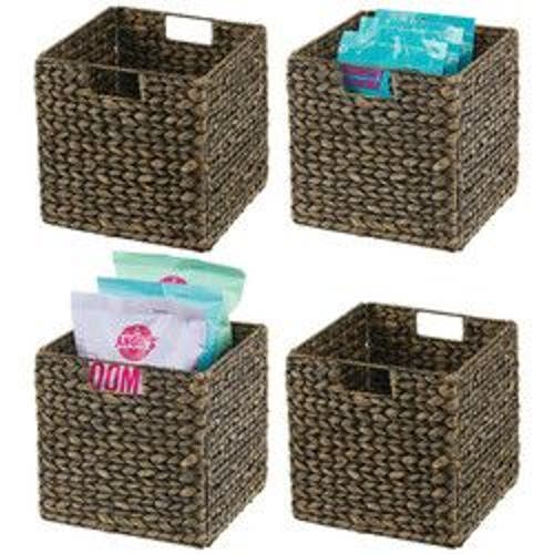 Mdesign Woven Hyacinth Kitchen Basket Organizer With Handles In Black