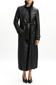 Bardot Belted Faux Leather & Faux Shearling Trim Trench Coat