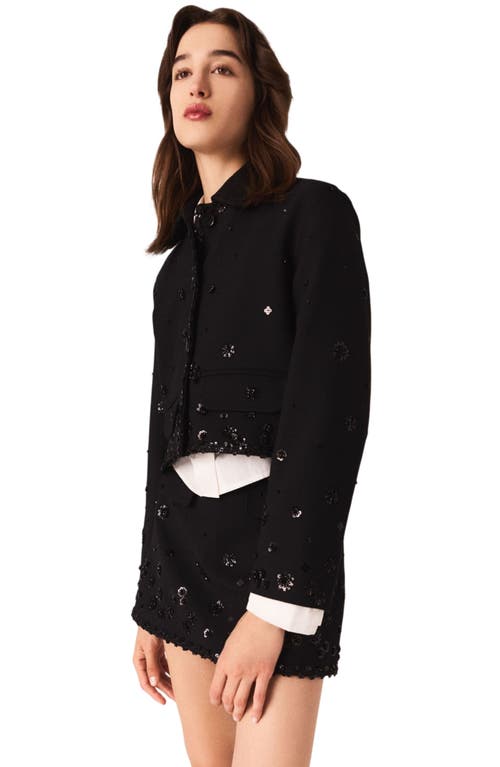 Maje Womens Sequin-embellished Side-pocket Stretch-woven Jacket Black In Black
