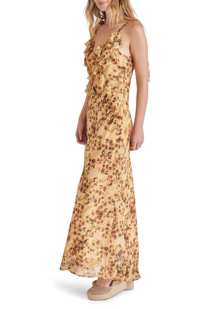Adalina Floral Ruffle Chiffon Maxi Dress, Alternate, color, WHEAT