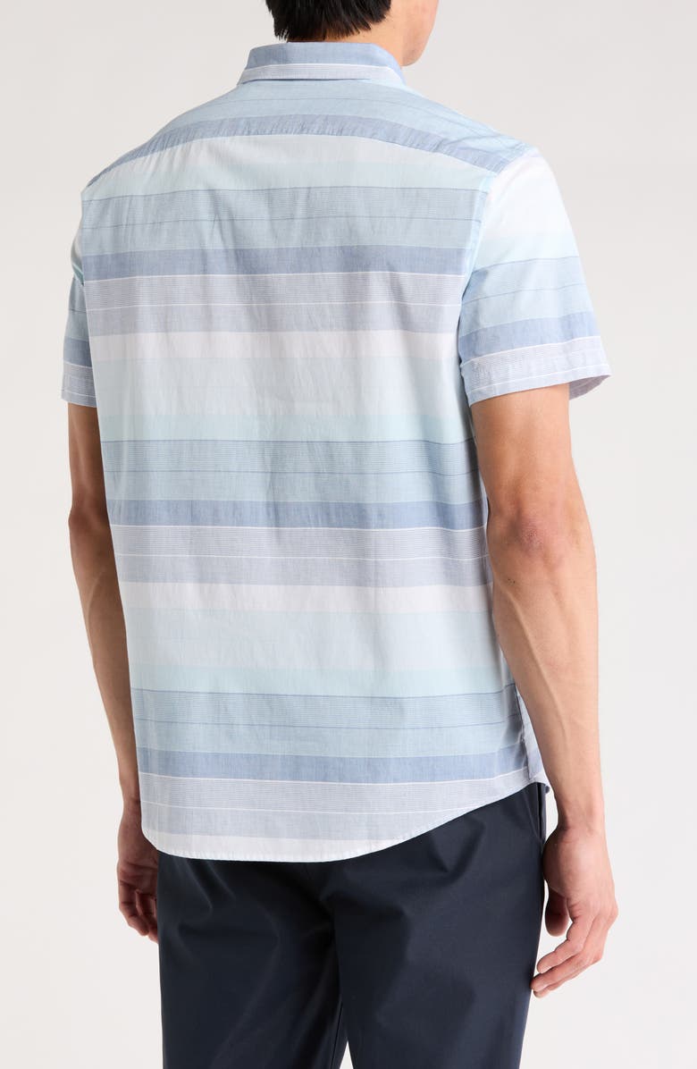 Original Penguin Stripe Poplin Short Sleeve Button-Up Shirt, Alternate, color, Copen Blue