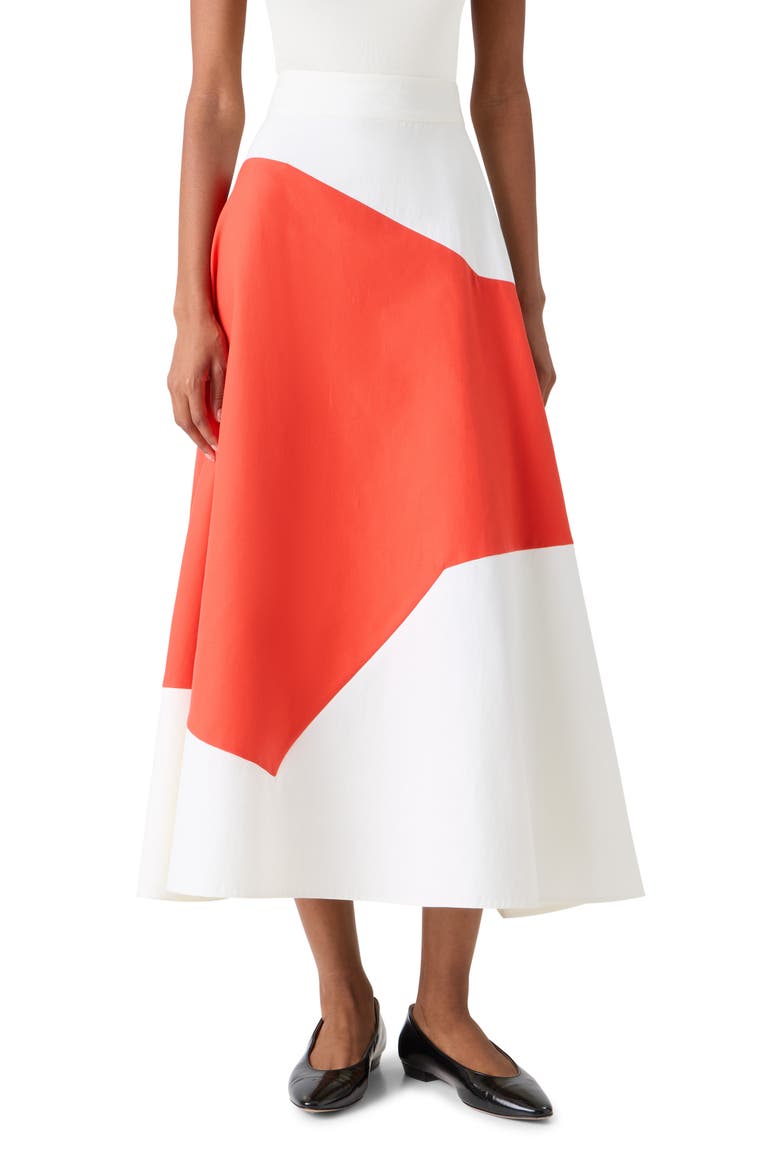 Polygon Patch Poplin Midi Skirt, Main, color, ECRU VERMILLION
