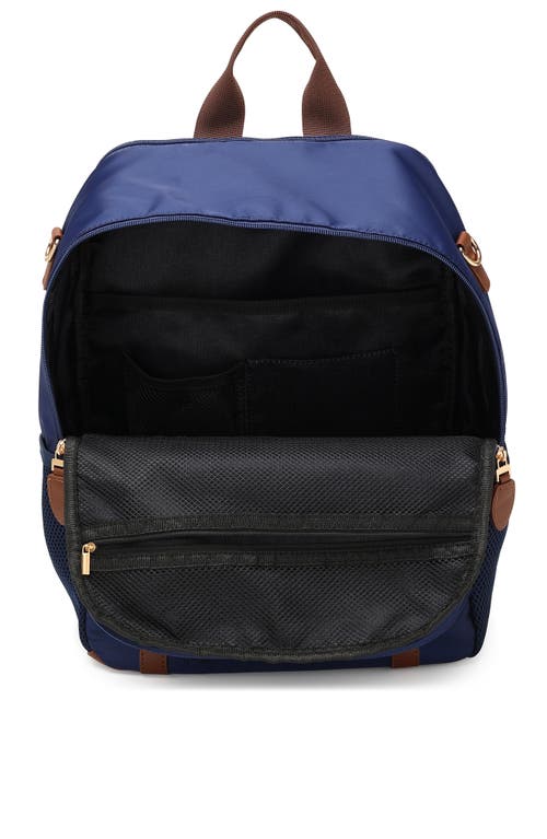 Elle Luxe Journey 18l Twill And Vegan Leather Backpack In Blue