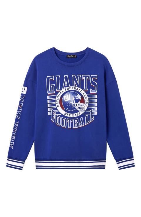 New York Giants Oversize Striped Rib Fleece Crewneck Sweatshirt