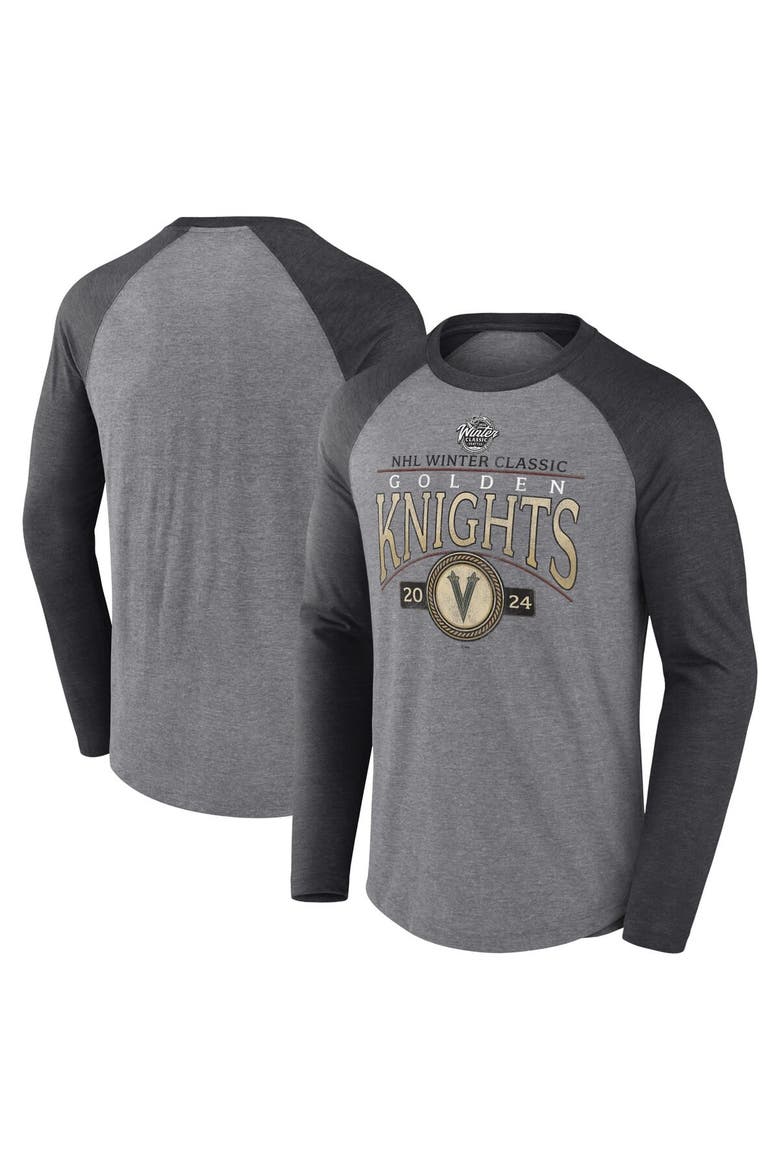 Men's Fanatics Branded Heather Gray Vegas Golden Knights 2024 NHL Winter Classic Distressed Tri-Blend Long Sleeve T-Shirt, Alternate, color, Heather Gray