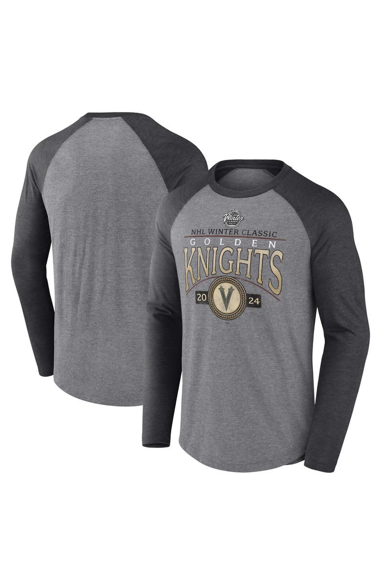FANATICS Men's Fanatics Branded Heather Gray Vegas Golden Knights 2024 NHL Winter Classic Distressed Tri-Blend Long Sleeve T-Shirt, Alternate, color, 