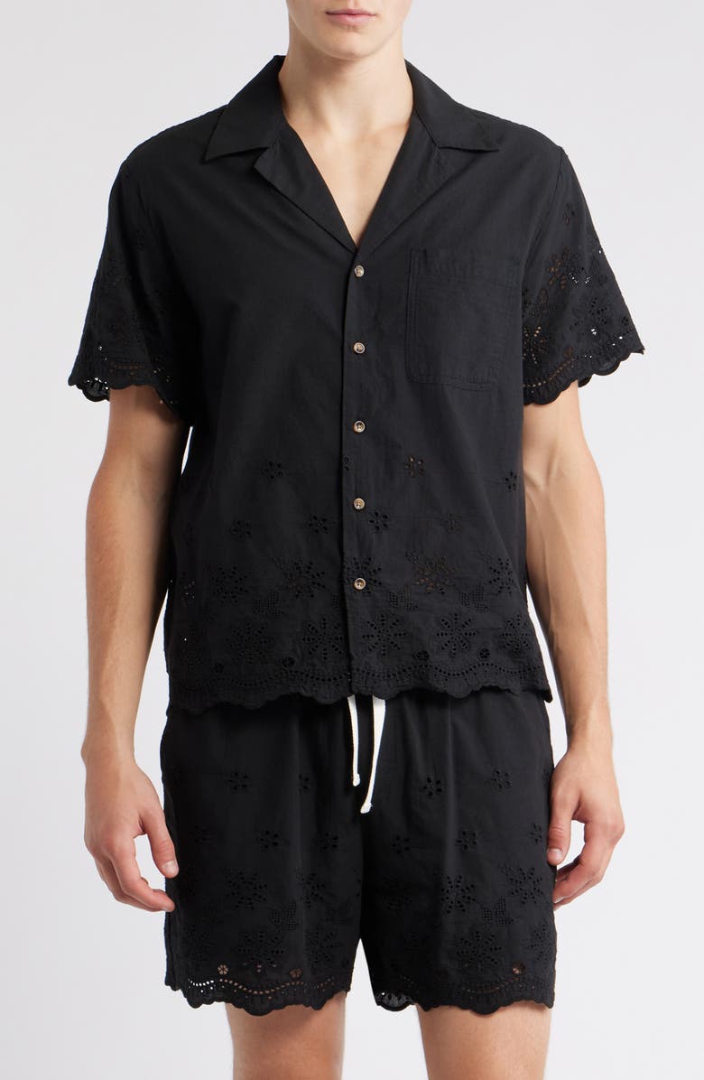 RIZORT Banks Eyelet Embroidery Camp Shirt, Main, color, Black