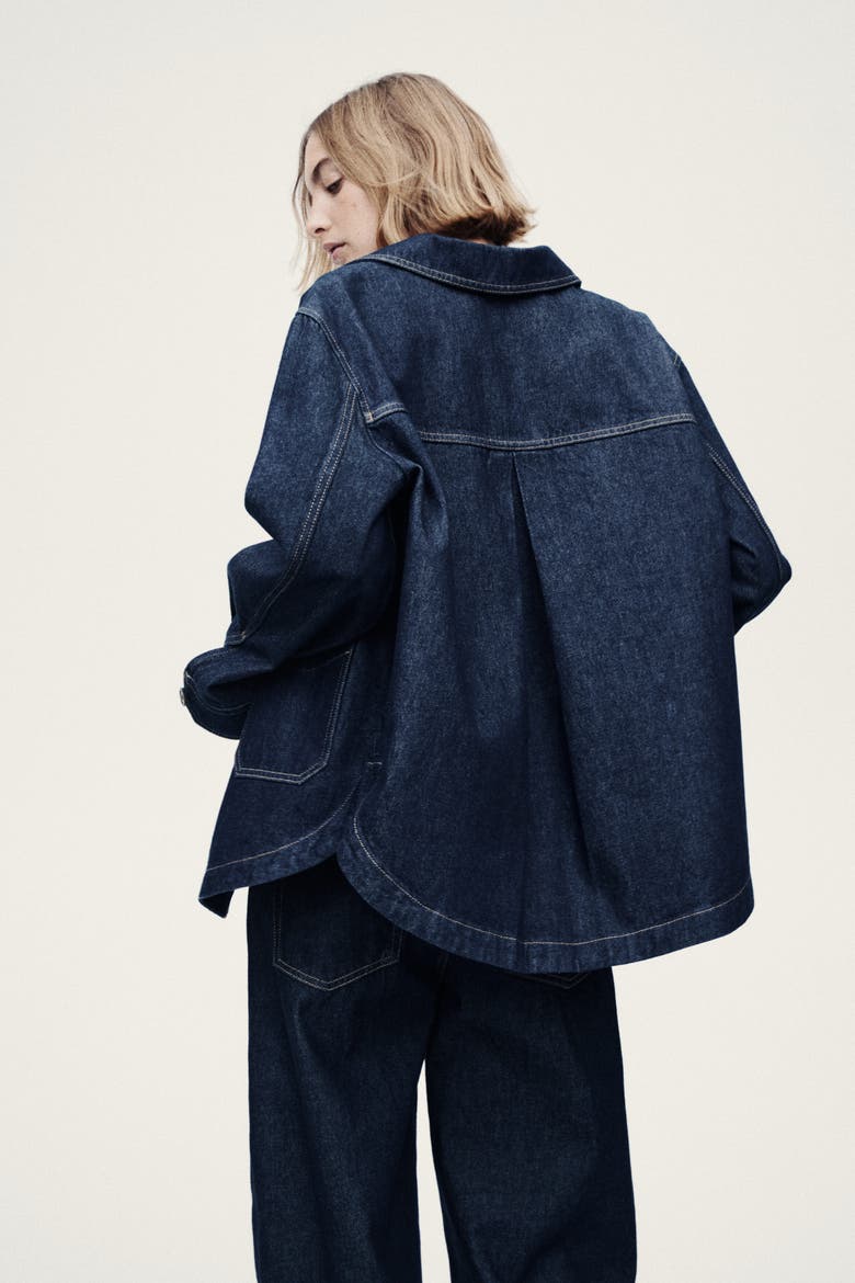 Denim Shacket, Alternate, color, Dark denim blue