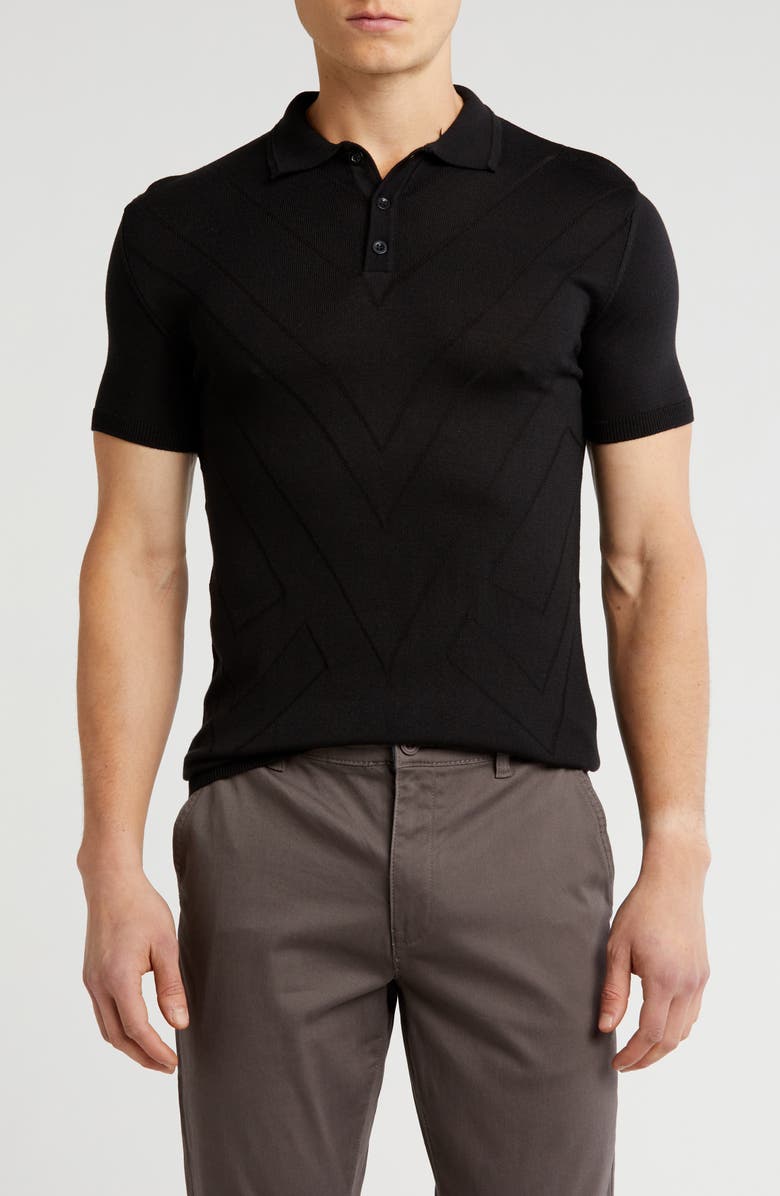 T.R. PREMIUM Textured Sweater Knit Polo, Main, color, Black