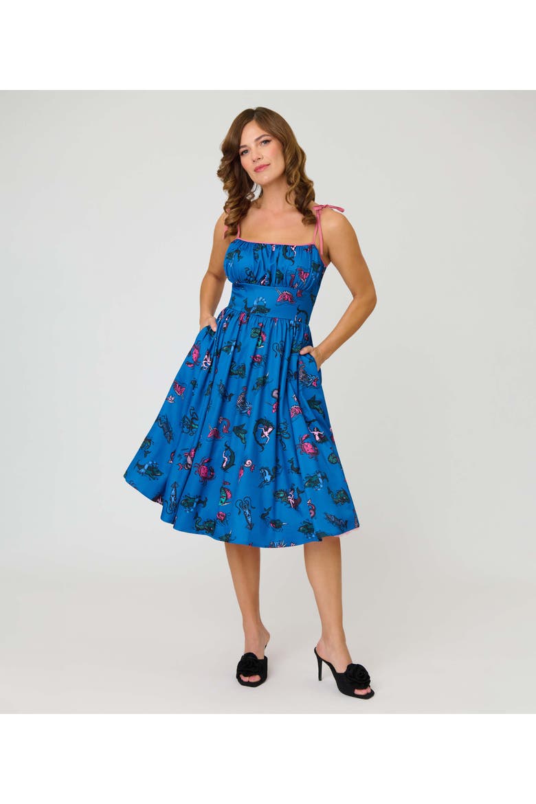 1950s Cotton Swing Dress, Alternate, color, Blue Sea Creature Print