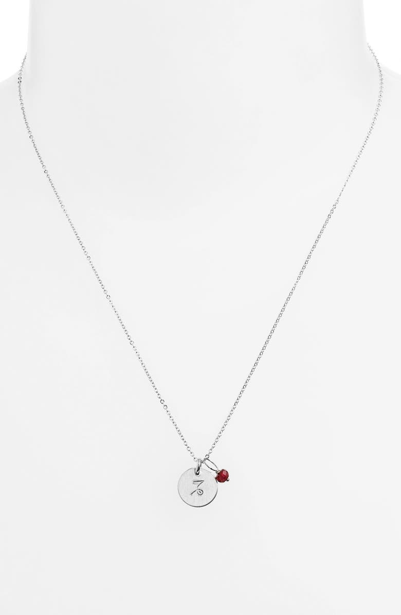 Nashelle Semiprecious Birthstone Sterling Silver Zodiac Mini Disc Necklace, Alternate, color,