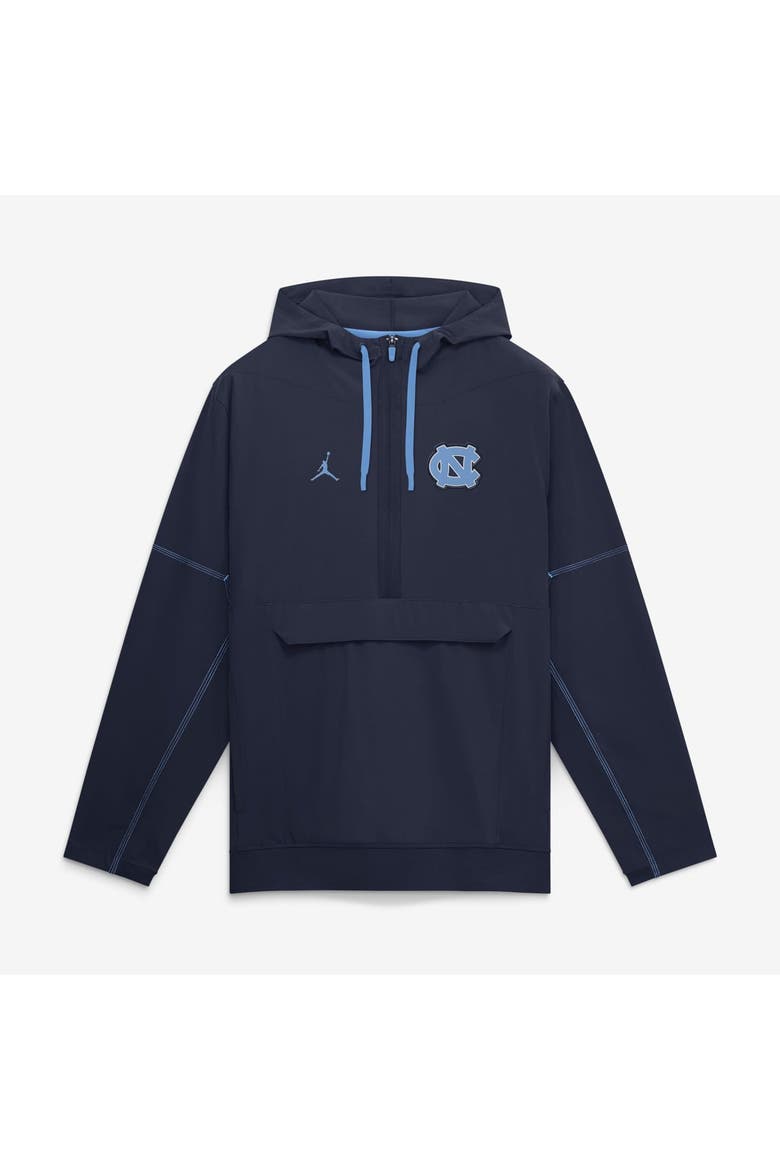 Men's Jordan Brand Navy North Carolina Tar Heels 2026 Sideline Anorak Half-Zip Hooded Jacket, Main, color, Navy