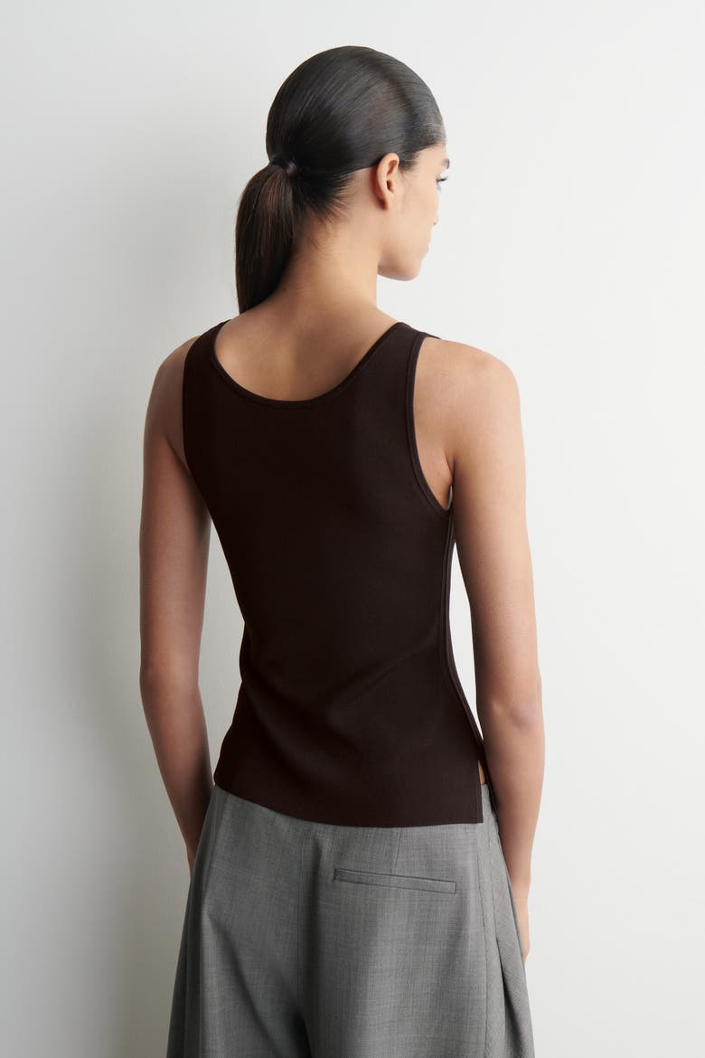 Knitted Scoop-Neck Tank Top, Alternate, color, BROWN