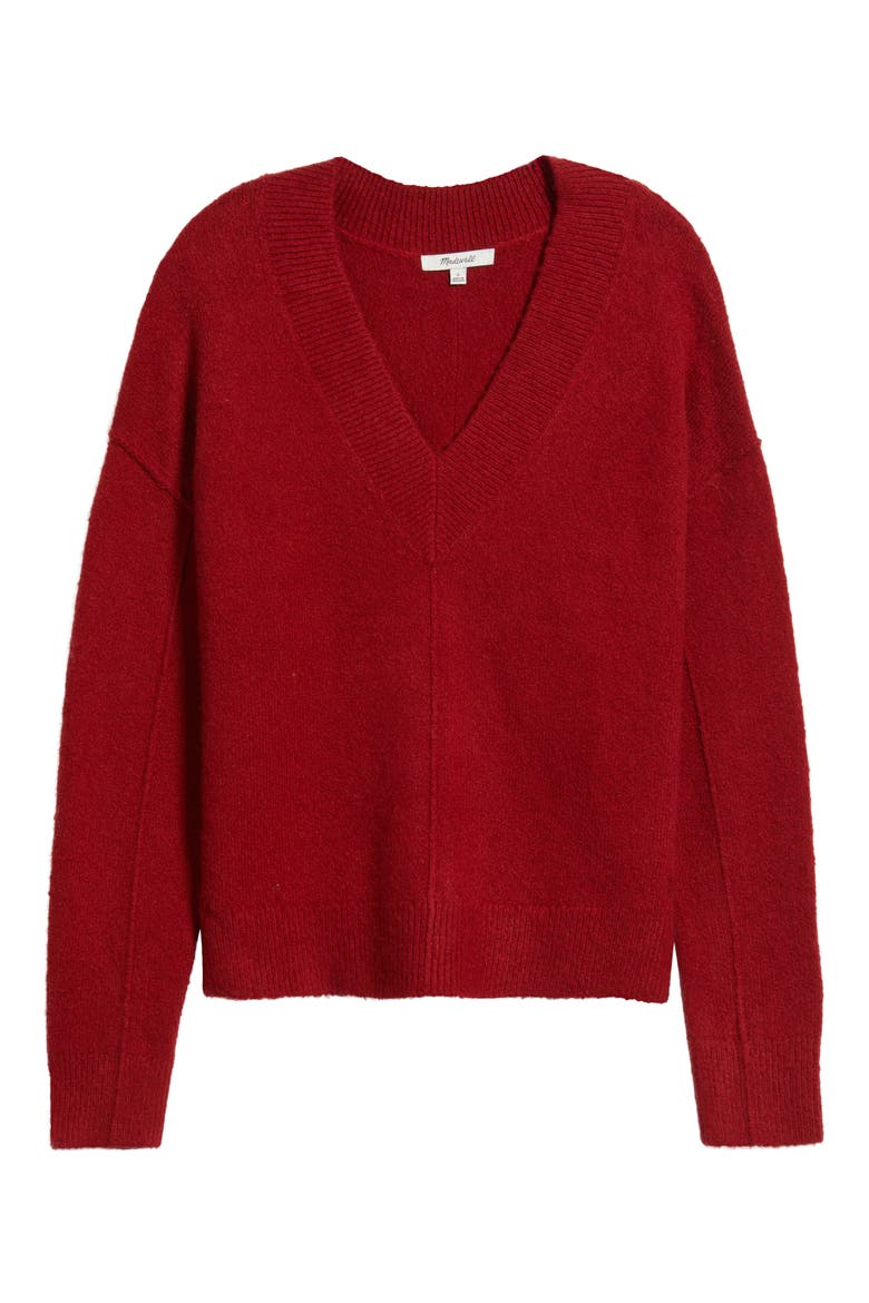 Calina Deep V-Neck Sweater, Alternate, color, WILD CRANBERRY