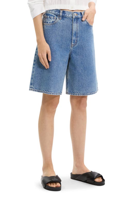 Theory High Waisted Relaxed Long Shorts In Cotton-blend In Blue