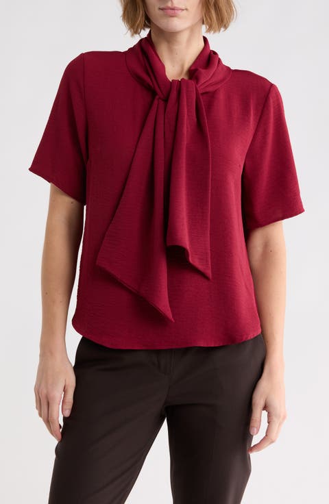 Tie Neck Short Sleeve Top