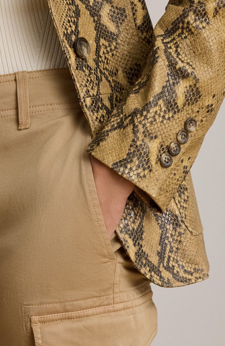 Lauren Ralph Lauren Snake Embossed Leather Blazer, Alternate, color, Beige