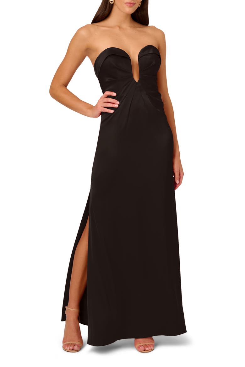 Strapless Satin Gown, Main, color, BLACK