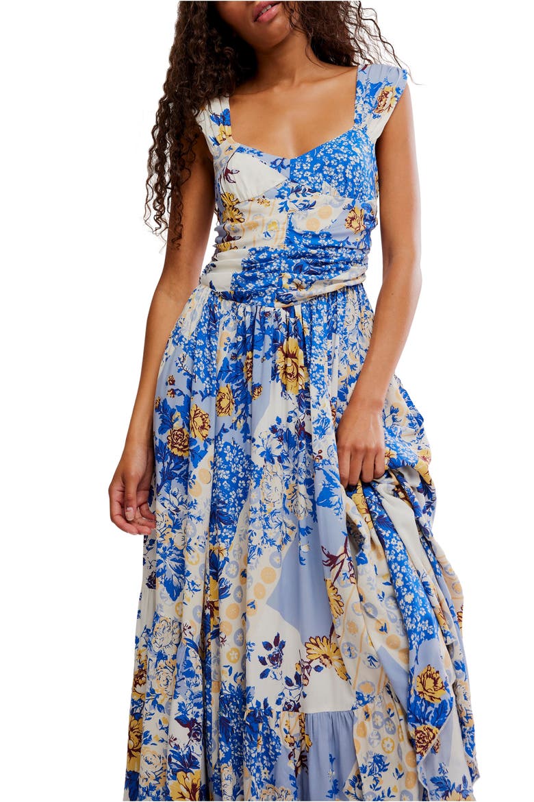 Sasha Floral Mesh Midi Dress, Alternate, color, PORCELAIN COMBO