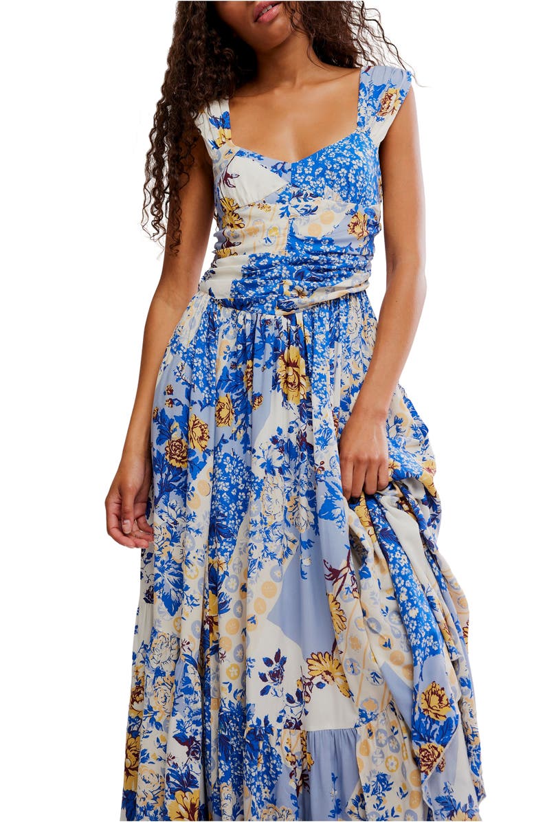 Free People Sasha Floral Mesh Midi Dress, Alternate, color, Porcelain Combo