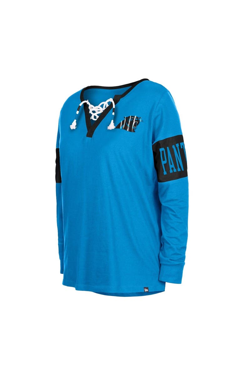 New Era Women's New Era Blue Carolina Panthers Lace-Up Notch Neck Long Sleeve T-Shirt, Alternate, color, 