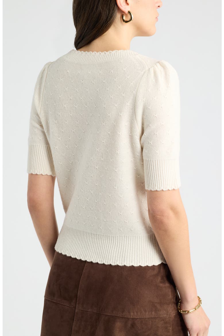 Short Sleeve Wool & Cashmere Sweater, Alternate, color, IVORY SNOW