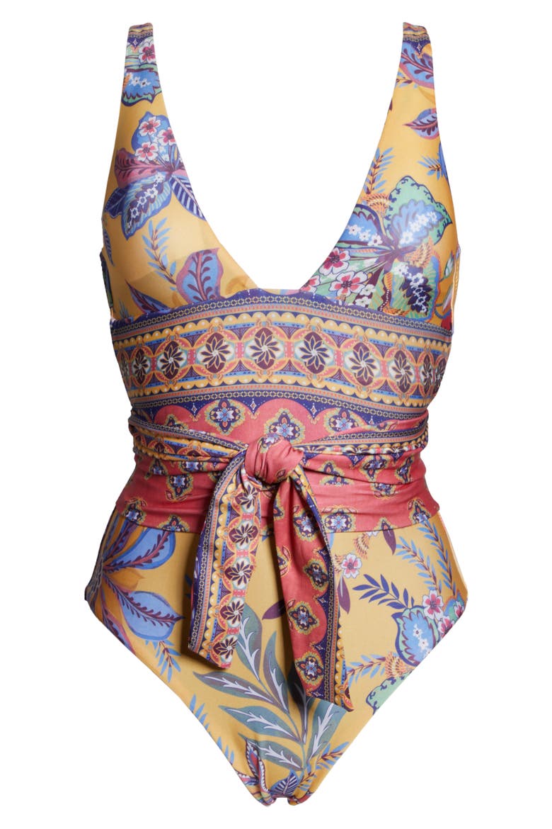 Tapestry Bloom One-Piece Swimsuit, Alternate, color, YELLOW MULTI