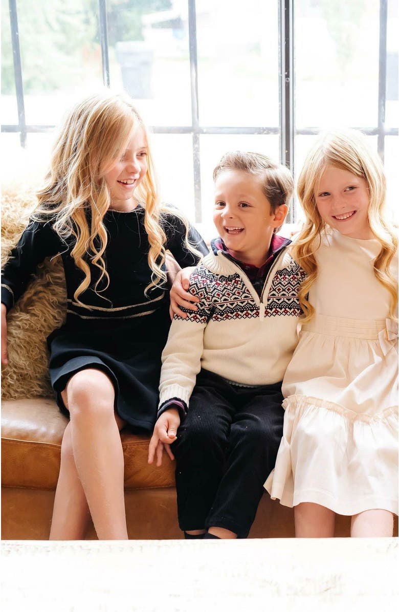 Hope & Henry Girls' Organic Ruffle Collar Sweater Dress, Toddler, Alternate, color, Black With Gold