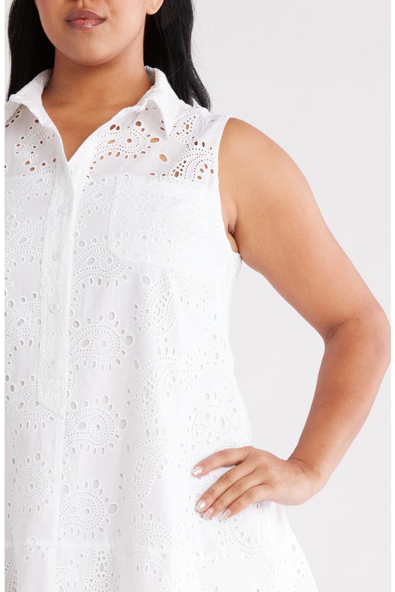 Cotton Eyelet Sleeveless Shirtdress, Alternate, color, WHITE