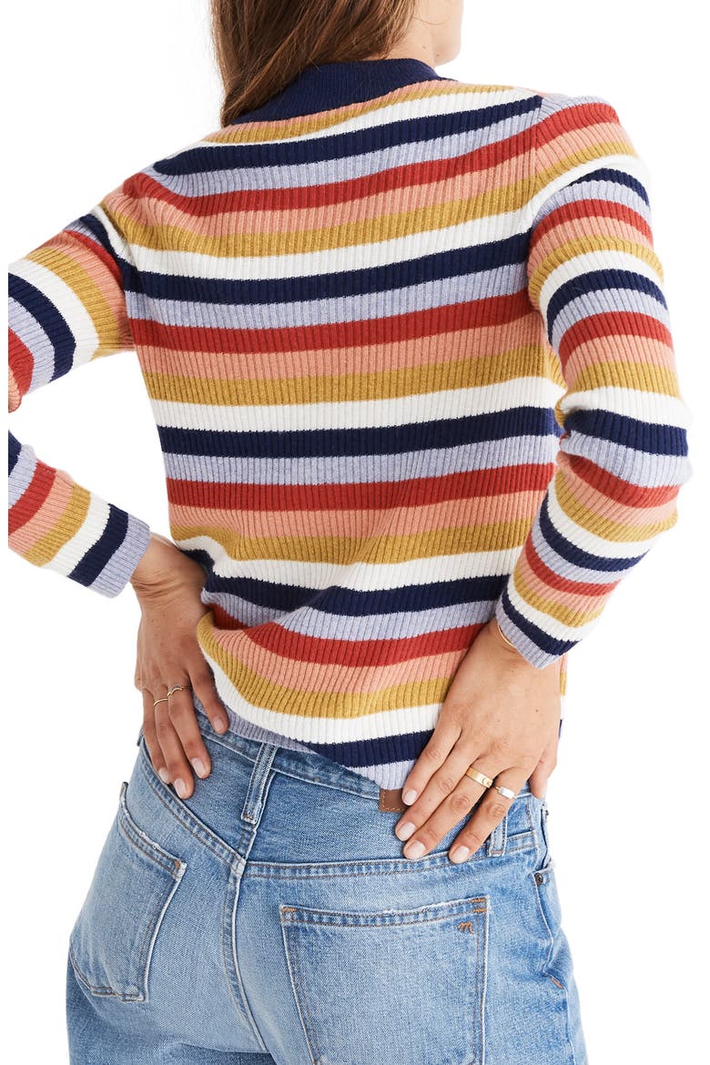 Stripe Mock Neck Pullover Sweater, Alternate, color, BLUE NIGHT