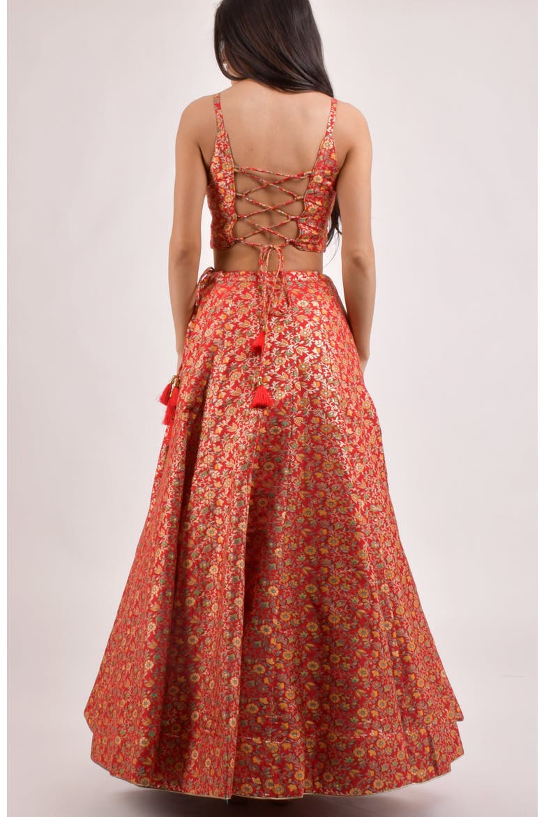 Flanna Banarasi Jacquard Lehenga Choli Set, Alternate, color, Red