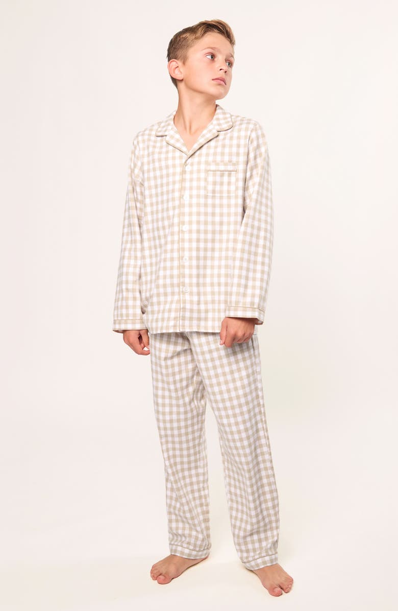 Petite Plume Kids' Gingham Two-Piece Pajamas, Alternate, color, Beige