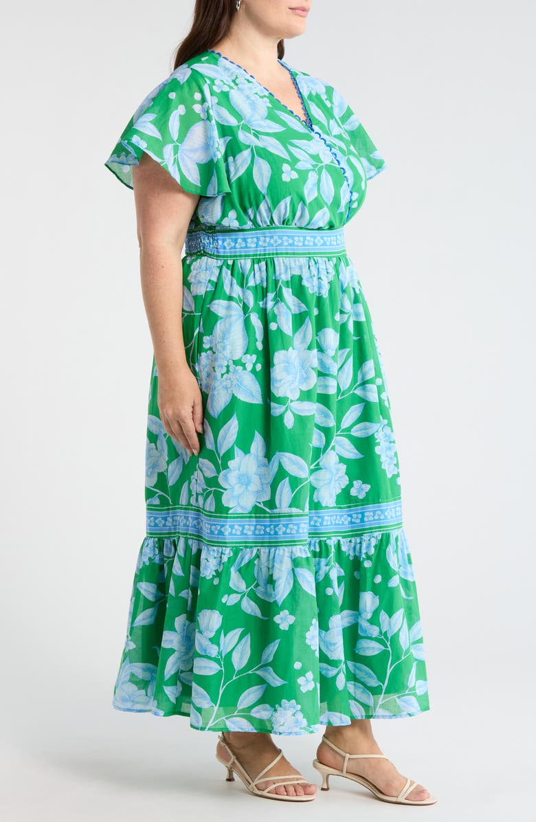 SUGARLIPS Verbena Floral Ingrida Surplice Midi Dress, Alternate, color, Kelly-Blues