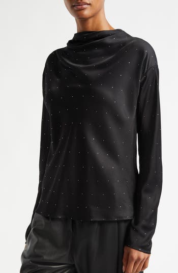 Alc Black Satin Off Shoulder Top Black Asymmetrical Draped Off